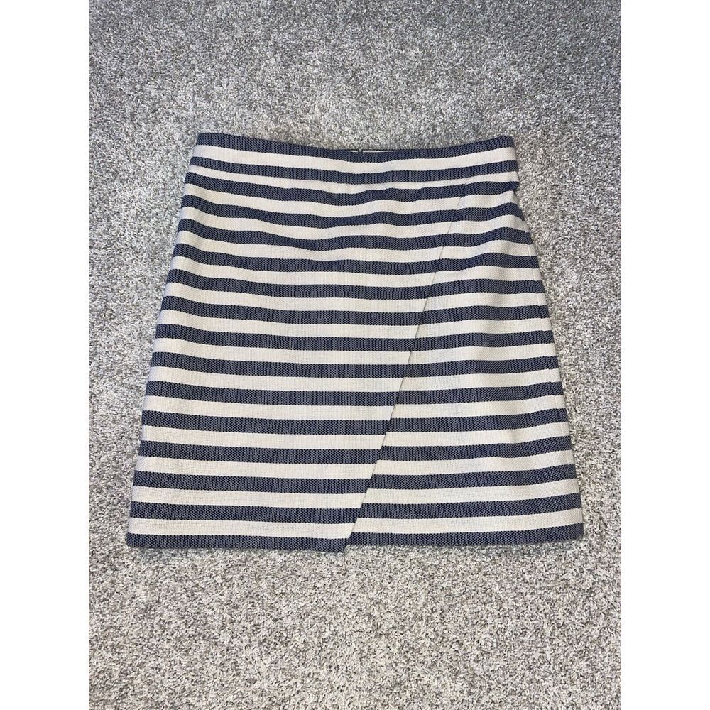 J. Crew Skirt Womens Sz 00 Blue Cream Faux Wrap Striped Mini